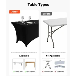 VEVOR 10 Pack Table Cloth for 6FT Rectangular Fitted Events, Wrinkle-Resistant Stretch Black Table Covers, Washable Spandex Tablecloth Protector, for Party, Wedding, Cocktail, Banquet, Festival
