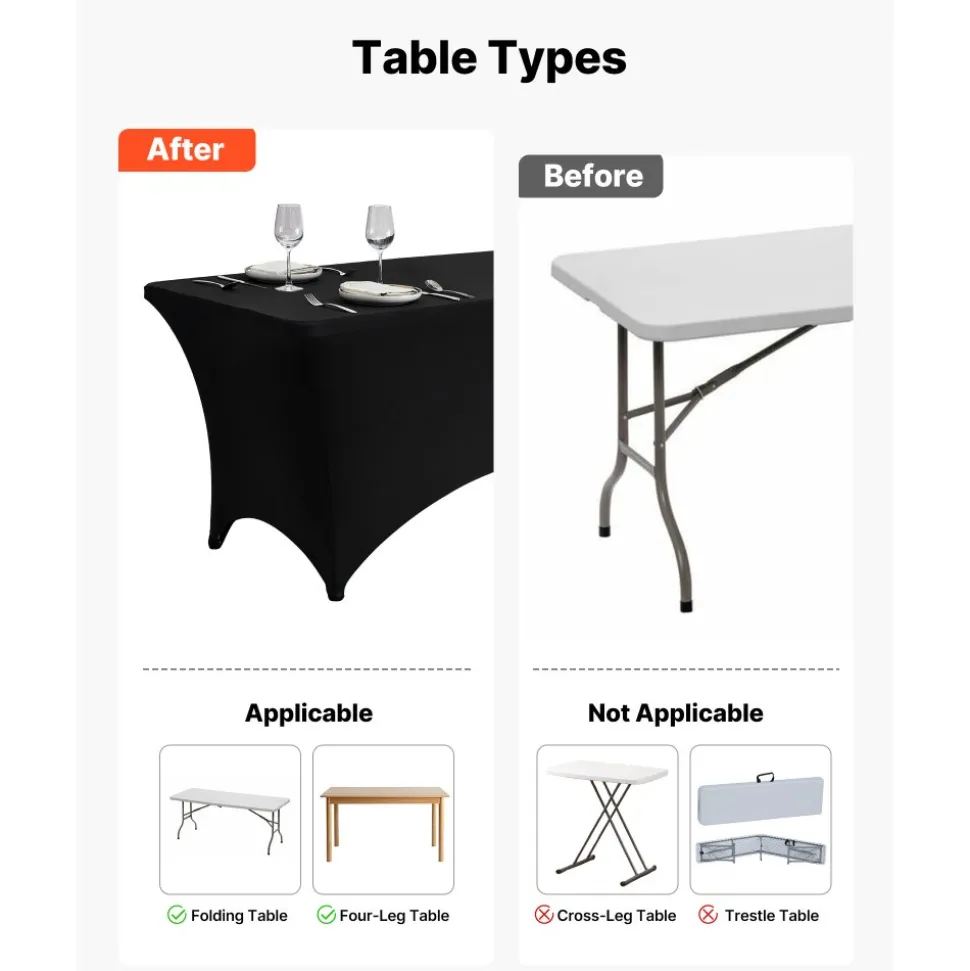 VEVOR 10 Pack Table Cloth for 6FT Rectangular Fitted Events, Wrinkle-Resistant Stretch Black Table Covers, Washable Spandex Tablecloth Protector, for Party, Wedding, Cocktail, Banquet, Festival