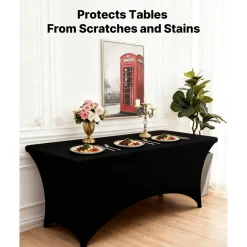 VEVOR 10 Pack Table Cloth for 6FT Rectangular Fitted Events, Wrinkle-Resistant Stretch Black Table Covers, Washable Spandex Tablecloth Protector, for Party, Wedding, Cocktail, Banquet, Festival