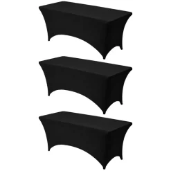 VEVOR 3 Pack Table Cloth for 6FT Rectangular Fitted Events, Wrinkle-Resistant Stretch Black Table Covers, Washable Spandex Tablecloth Protector, for Party, Wedding, Cocktail, Banquet, Festival