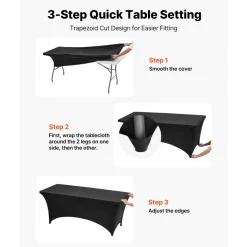 VEVOR 6 Pack Table Cloth for 8FT Rectangular Fitted Events, Wrinkle-Resistant Stretch Black Table Covers, Washable Spandex Tablecloth Protector, for Party, Wedding, Cocktail, Banquet, Festival