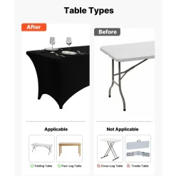 VEVOR 6 Pack Table Cloth for 8FT Rectangular Fitted Events, Wrinkle-Resistant Stretch Black Table Covers, Washable Spandex Tablecloth Protector, for Party, Wedding, Cocktail, Banquet, Festival