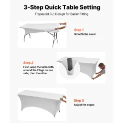 VEVOR 10 Pack Table Cloth for 6FT Rectangular Fitted Events, Wrinkle-Resistant Stretch White Table Covers, Washable Spandex Tablecloth Protector, for Party, Wedding, Cocktail, Banquet, Festival