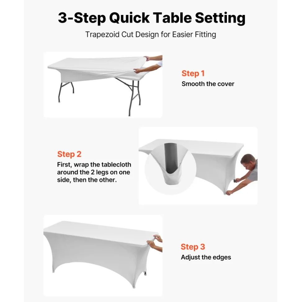 VEVOR 10 Pack Table Cloth for 6FT Rectangular Fitted Events, Wrinkle-Resistant Stretch White Table Covers, Washable Spandex Tablecloth Protector, for Party, Wedding, Cocktail, Banquet, Festival