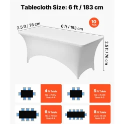 VEVOR 10 Pack Table Cloth for 6FT Rectangular Fitted Events, Wrinkle-Resistant Stretch White Table Covers, Washable Spandex Tablecloth Protector, for Party, Wedding, Cocktail, Banquet, Festival