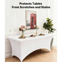 VEVOR 10 Pack Table Cloth for 6FT Rectangular Fitted Events, Wrinkle-Resistant Stretch White Table Covers, Washable Spandex Tablecloth Protector, for Party, Wedding, Cocktail, Banquet, Festival