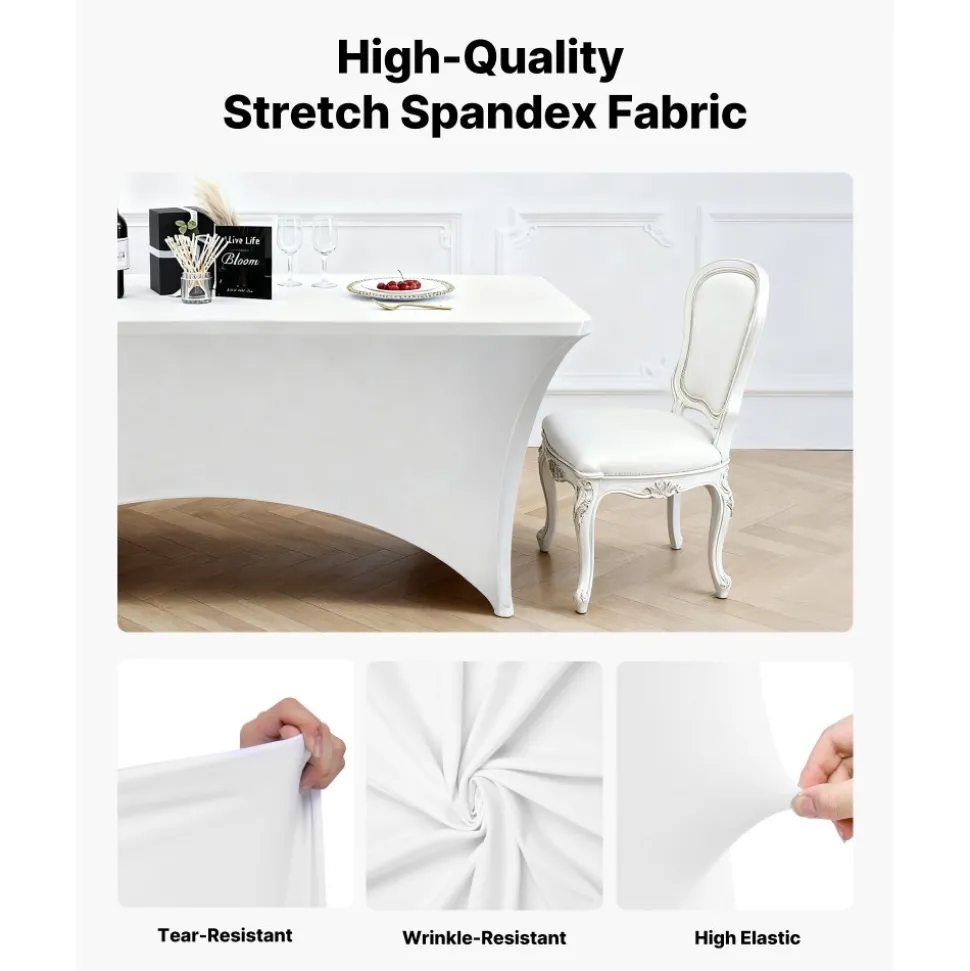 VEVOR 10 Pack Table Cloth for 6FT Rectangular Fitted Events, Wrinkle-Resistant Stretch White Table Covers, Washable Spandex Tablecloth Protector, for Party, Wedding, Cocktail, Banquet, Festival