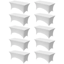 VEVOR 10 Pack Table Cloth for 6FT Rectangular Fitted Events, Wrinkle-Resistant Stretch White Table Covers, Washable Spandex Tablecloth Protector, for Party, Wedding, Cocktail, Banquet, Festival