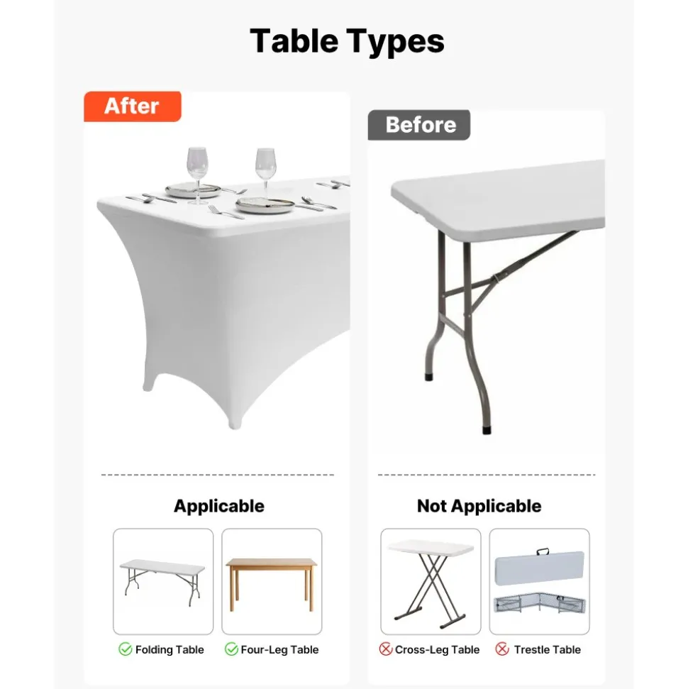 VEVOR 10 Pack Table Cloth for 6FT Rectangular Fitted Events, Wrinkle-Resistant Stretch White Table Covers, Washable Spandex Tablecloth Protector, for Party, Wedding, Cocktail, Banquet, Festival