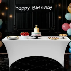 VEVOR 6 Pack Table Cloth for 8FT Rectangular Fitted Events, Wrinkle-Resistant Stretch White Table Covers, Washable Spandex Tablecloth Protector, for Party, Wedding, Cocktail, Banquet, Festival