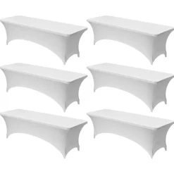 VEVOR 6 Pack Table Cloth for 8FT Rectangular Fitted Events, Wrinkle-Resistant Stretch White Table Covers, Washable Spandex Tablecloth Protector, for Party, Wedding, Cocktail, Banquet, Festival