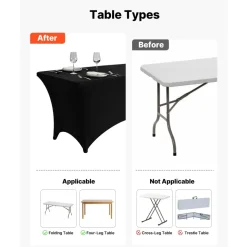 VEVOR 6 Pack Table Cloth for 6FT Rectangular Fitted Events, Wrinkle-Resistant Stretch Black Table Covers, Washable Spandex Tablecloth Protector, for Party, Wedding, Cocktail, Banquet, Festival