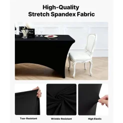 VEVOR 6 Pack Table Cloth for 6FT Rectangular Fitted Events, Wrinkle-Resistant Stretch Black Table Covers, Washable Spandex Tablecloth Protector, for Party, Wedding, Cocktail, Banquet, Festival