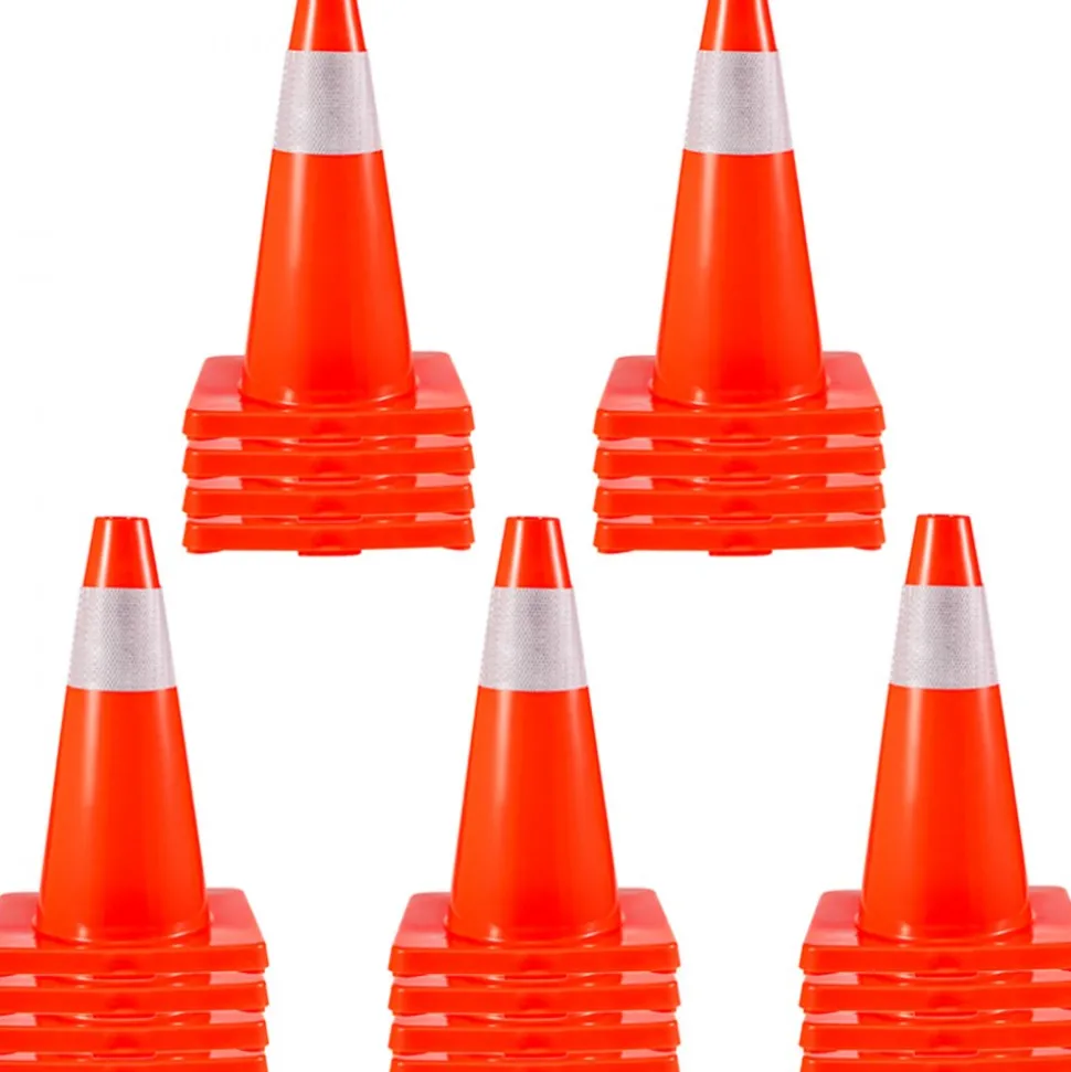 VEVOR 12Pack 18" Traffic Cones, Safety Road Parking Cones PVC Base, Orange Traffic Cone with Reflective Collars, Hazard Construction Cones for Home Traffic Parking