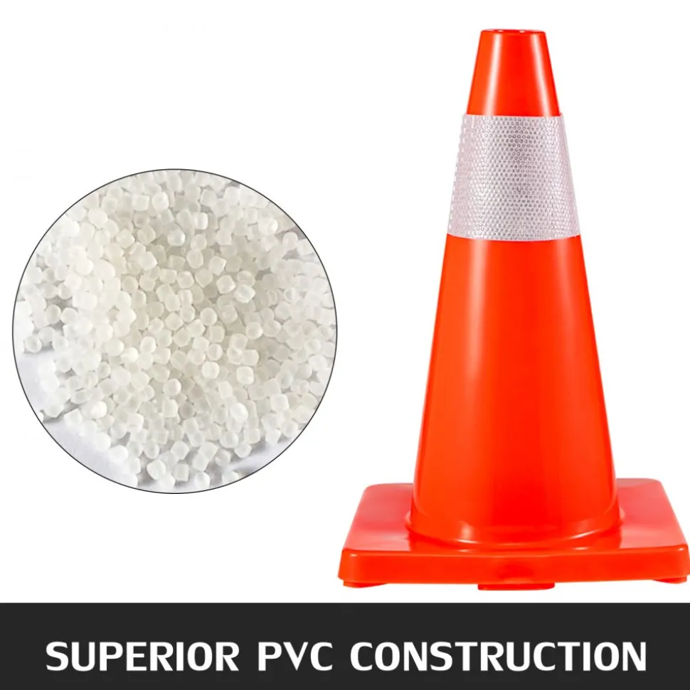 VEVOR 12Pack 18" Traffic Cones, Safety Road Parking Cones PVC Base, Orange Traffic Cone with Reflective Collars, Hazard Construction Cones for Home Traffic Parking