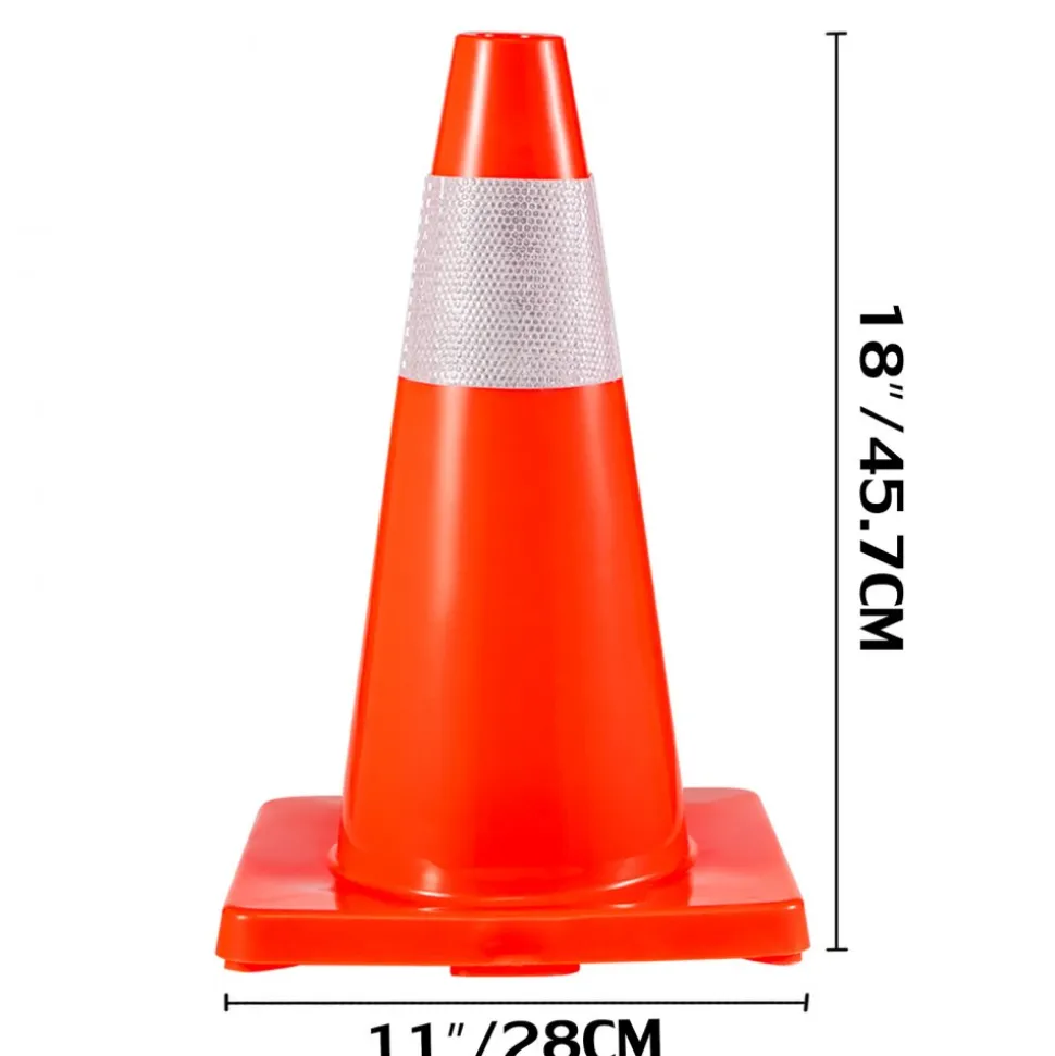 VEVOR 12Pack 18" Traffic Cones, Safety Road Parking Cones PVC Base, Orange Traffic Cone with Reflective Collars, Hazard Construction Cones for Home Traffic Parking