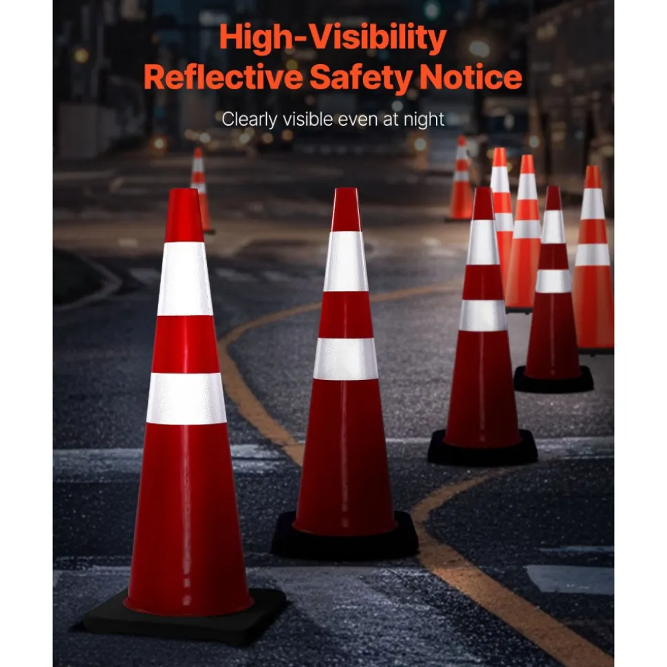 VEVOR 6Pack 36" Traffic Cones, Safety Road Parking Cone with Black Weighted Base, PVC Orange Traffic Safety Cones, Hazard Cones Reflective Collars for Construction Traffic Parking