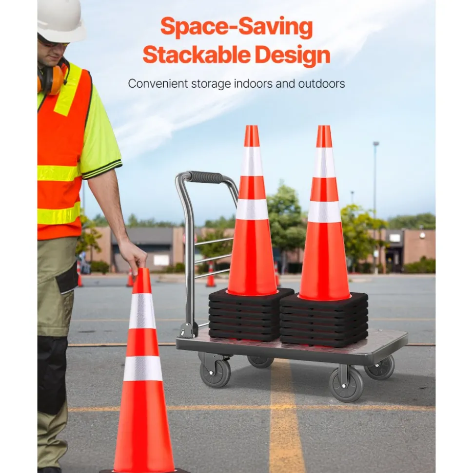 VEVOR 6Pack 36" Traffic Cones, Safety Road Parking Cone with Black Weighted Base, PVC Orange Traffic Safety Cones, Hazard Cones Reflective Collars for Construction Traffic Parking