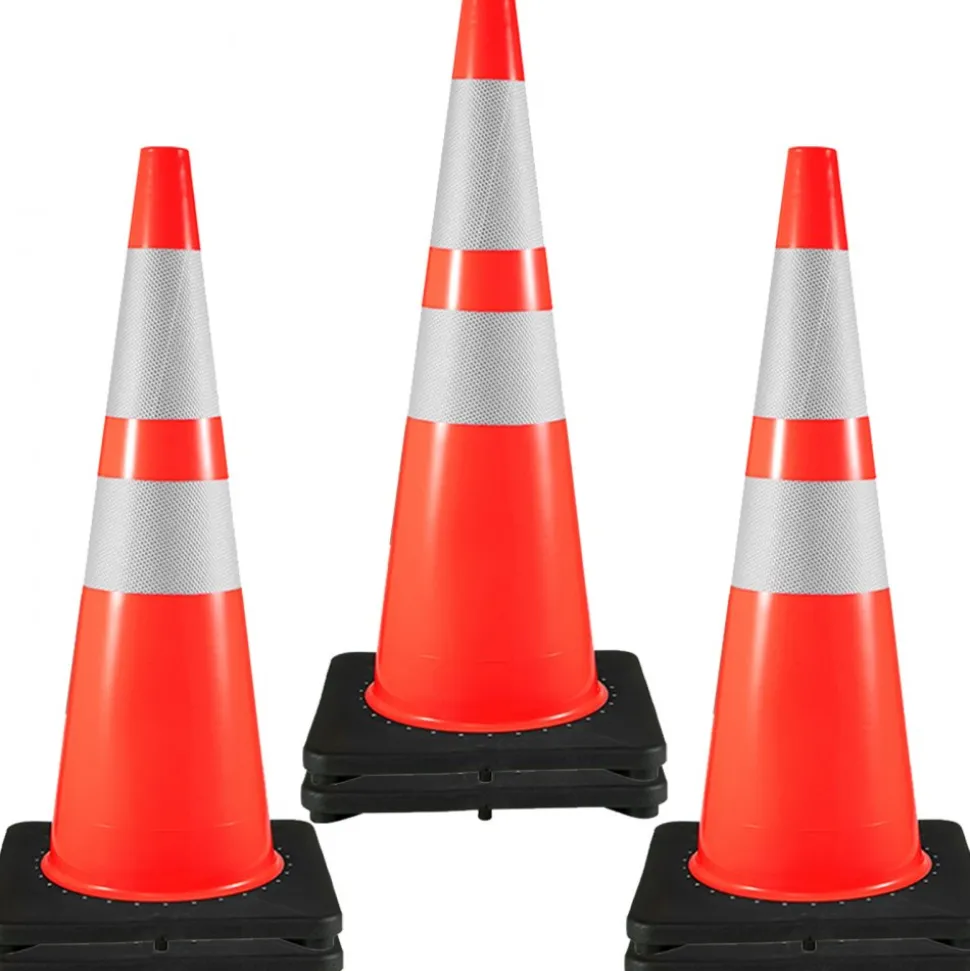 VEVOR 6Pack 36" Traffic Cones, Safety Road Parking Cone with Black Weighted Base, PVC Orange Traffic Safety Cones, Hazard Cones Reflective Collars for Construction Traffic Parking