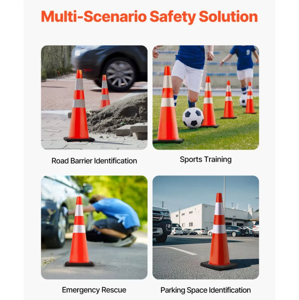 VEVOR 6Pack 36" Traffic Cones, Safety Road Parking Cone with Black Weighted Base, PVC Orange Traffic Safety Cones, Hazard Cones Reflective Collars for Construction Traffic Parking
