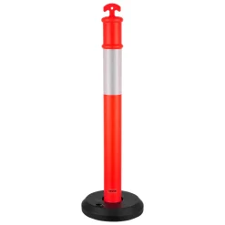 VEVOR 9 Pack Traffic Delineator Posts, 48 inches Traffic Safety Cones with Fillable Base and Reflective Strips, Heavy Duty Delineator Posts for Construction Site, Parking Lot, Crowd Control, Red