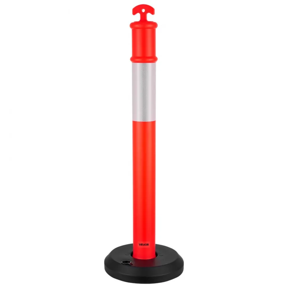 VEVOR 9 Pack Traffic Delineator Posts, 48 inches Traffic Safety Cones with Fillable Base and Reflective Strips, Heavy Duty Delineator Posts for Construction Site, Parking Lot, Crowd Control, Red