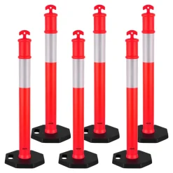 VEVOR 3 Pack Traffic Delineator Posts, 48 inches Traffic Safety Cones with Weighted Base and Reflective Strips, Heavy Duty Delineator Posts for Construction Site, Parking Lot, Crowd Control, Green