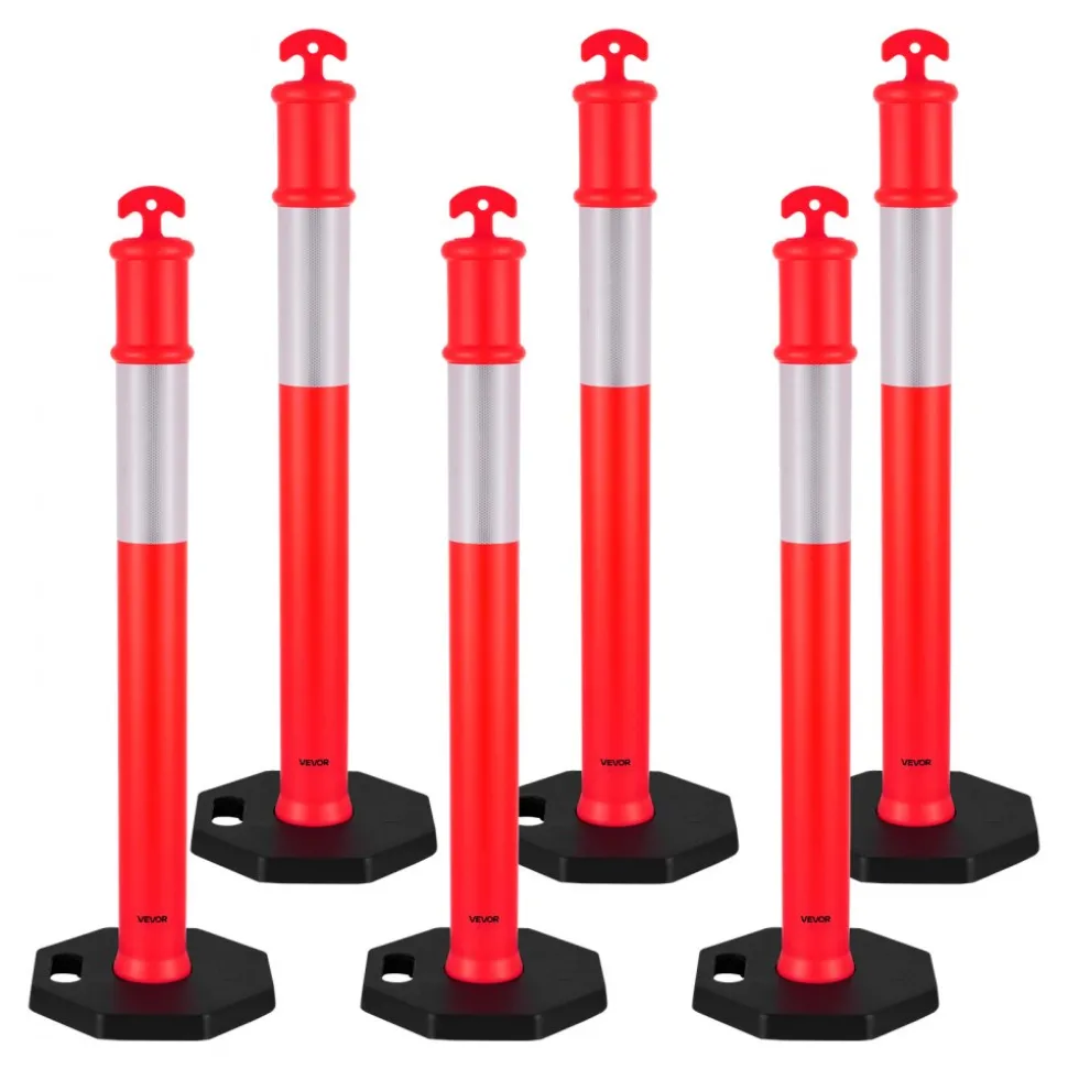 VEVOR 3 Pack Traffic Delineator Posts, 48 inches Traffic Safety Cones with Weighted Base and Reflective Strips, Heavy Duty Delineator Posts for Construction Site, Parking Lot, Crowd Control, Green
