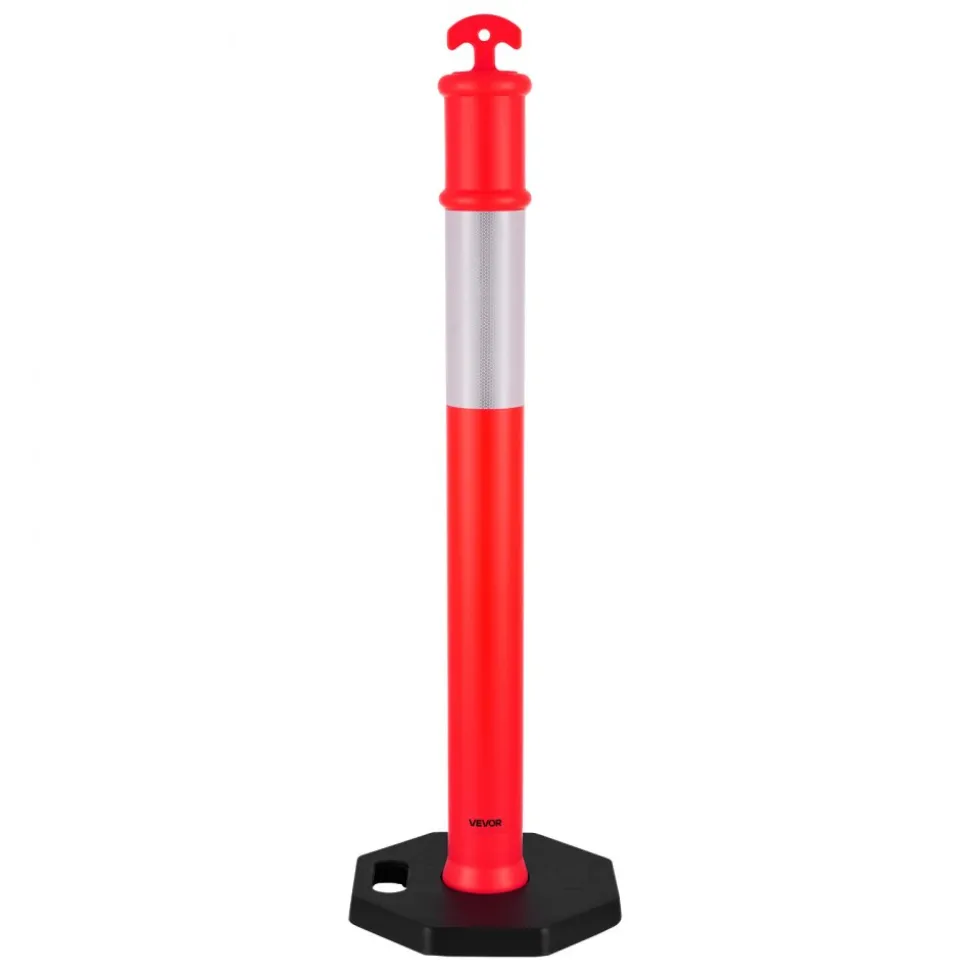 VEVOR 3 Pack Traffic Delineator Posts, 48 inches Traffic Safety Cones with Weighted Base and Reflective Strips, Heavy Duty Delineator Posts for Construction Site, Parking Lot, Crowd Control, Green