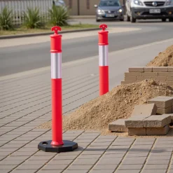 VEVOR 3 Pack Traffic Delineator Posts, 48 inches Traffic Safety Cones with Weighted Base and Reflective Strips, Heavy Duty Delineator Posts for Construction Site, Parking Lot, Crowd Control, Green