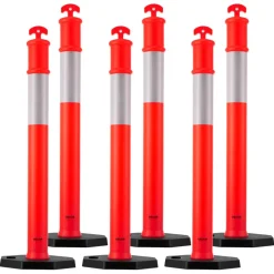 VEVOR 3 Pack Traffic Delineator Posts, 48 inches Traffic Safety Cones with Weighted Base and Reflective Strips, Heavy Duty Delineator Posts for Construction Site, Parking Lot, Crowd Control, Green