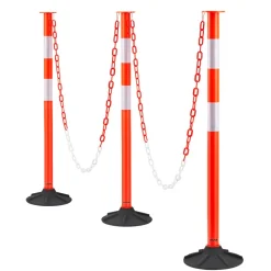 VEVOR 2 Pack Traffic Delineator Posts, 34 in Traffic Safety Cones with Weighted Base, Reflective Strips and Chain, Heavy Duty Delineator Posts for Construction Site, Parking Lot, Crowd Control, Red