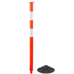 VEVOR 3 Pack Traffic Delineator Posts, 34 in Traffic Safety Cones with Weighted Base, Reflective Strips and Chain, Heavy Duty Delineator Posts for Construction Site, Parking Lot, Crowd Control, Red