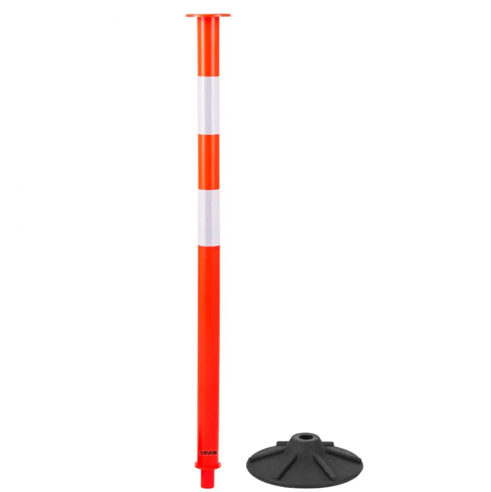 VEVOR 3 Pack Traffic Delineator Posts, 34 in Traffic Safety Cones with Weighted Base, Reflective Strips and Chain, Heavy Duty Delineator Posts for Construction Site, Parking Lot, Crowd Control, Red