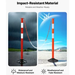 VEVOR 3 Pack Traffic Delineator Posts, 34 in Traffic Safety Cones with Weighted Base, Reflective Strips and Chain, Heavy Duty Delineator Posts for Construction Site, Parking Lot, Crowd Control, Red