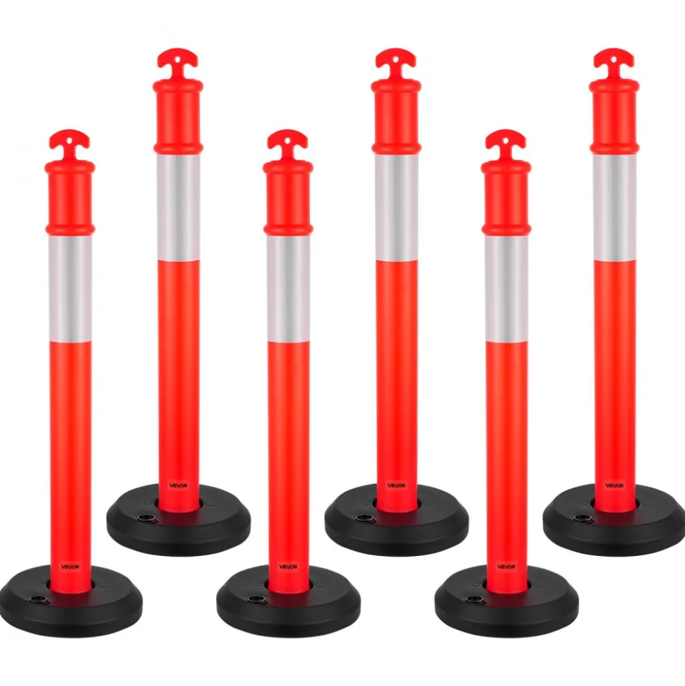 VEVOR 2 Pack Traffic Delineator Posts, 48 inches Traffic Safety Cones with Weighted Base and Reflective Strips, Heavy Duty Delineator Posts for Construction Site, Parking Lot, Crowd Control, Red