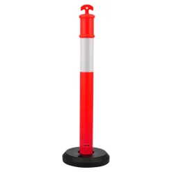 VEVOR 2 Pack Traffic Delineator Posts, 48 inches Traffic Safety Cones with Weighted Base and Reflective Strips, Heavy Duty Delineator Posts for Construction Site, Parking Lot, Crowd Control, Red
