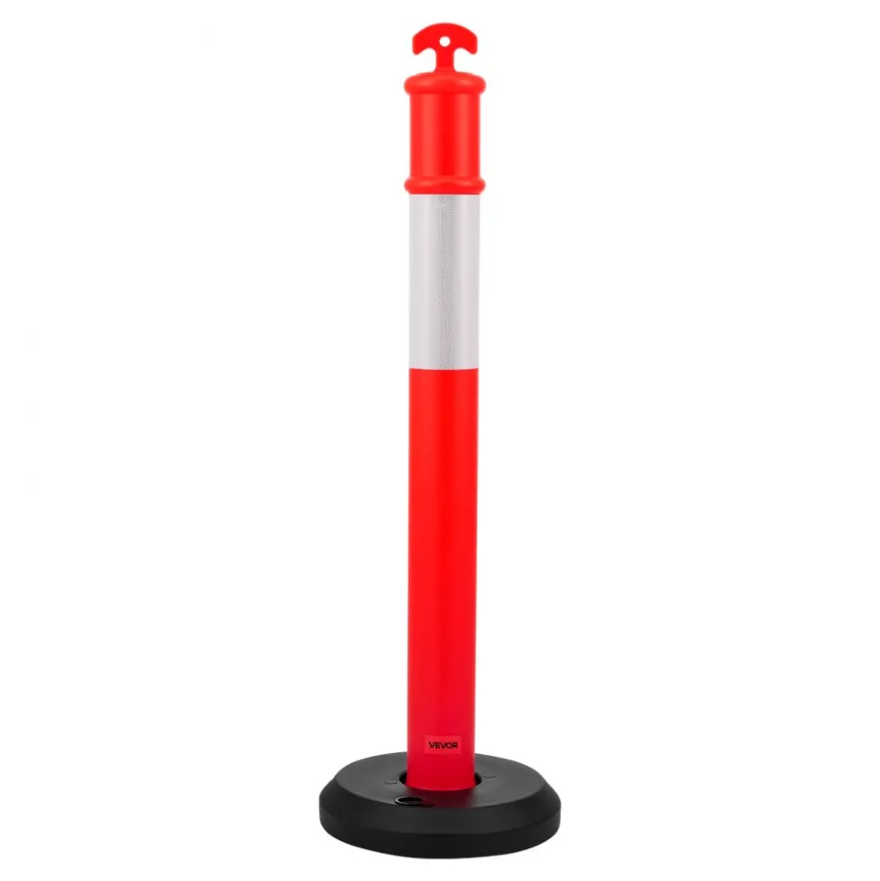 VEVOR 2 Pack Traffic Delineator Posts, 48 inches Traffic Safety Cones with Weighted Base and Reflective Strips, Heavy Duty Delineator Posts for Construction Site, Parking Lot, Crowd Control, Red