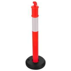 VEVOR 2 Pack Traffic Delineator Posts, 48 inches Traffic Safety Cones with Weighted Base and Reflective Strips, Heavy Duty Delineator Posts for Construction Site, Parking Lot, Crowd Control, Red