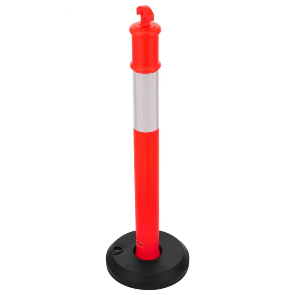 VEVOR 2 Pack Traffic Delineator Posts, 48 inches Traffic Safety Cones with Weighted Base and Reflective Strips, Heavy Duty Delineator Posts for Construction Site, Parking Lot, Crowd Control, Red