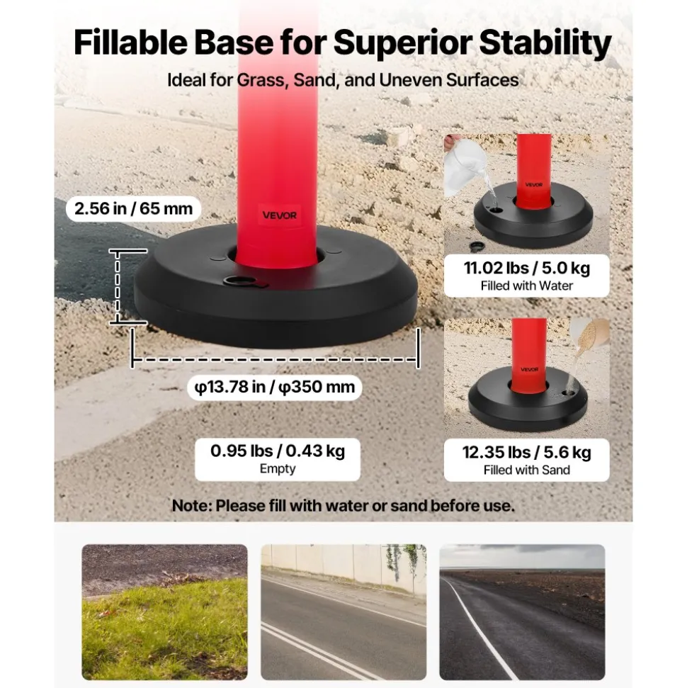 VEVOR 2 Pack Traffic Delineator Posts, 48 inches Traffic Safety Cones with Weighted Base and Reflective Strips, Heavy Duty Delineator Posts for Construction Site, Parking Lot, Crowd Control, Red