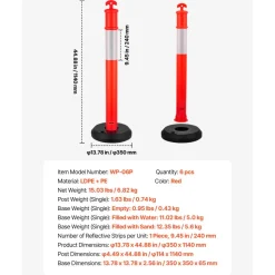 VEVOR 2 Pack Traffic Delineator Posts, 48 inches Traffic Safety Cones with Weighted Base and Reflective Strips, Heavy Duty Delineator Posts for Construction Site, Parking Lot, Crowd Control, Red