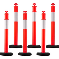 VEVOR 2 Pack Traffic Delineator Posts, 48 inches Traffic Safety Cones with Weighted Base and Reflective Strips, Heavy Duty Delineator Posts for Construction Site, Parking Lot, Crowd Control, Red