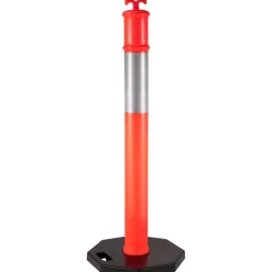 VEVOR 12Pack Traffic Delineator Posts 44 Inch Height, Channelizer Cones Post Kit 10 inch Reflective Band, Delineators Post with Rubber Base 16 inch for Construction Sites, Facility Management etc.
