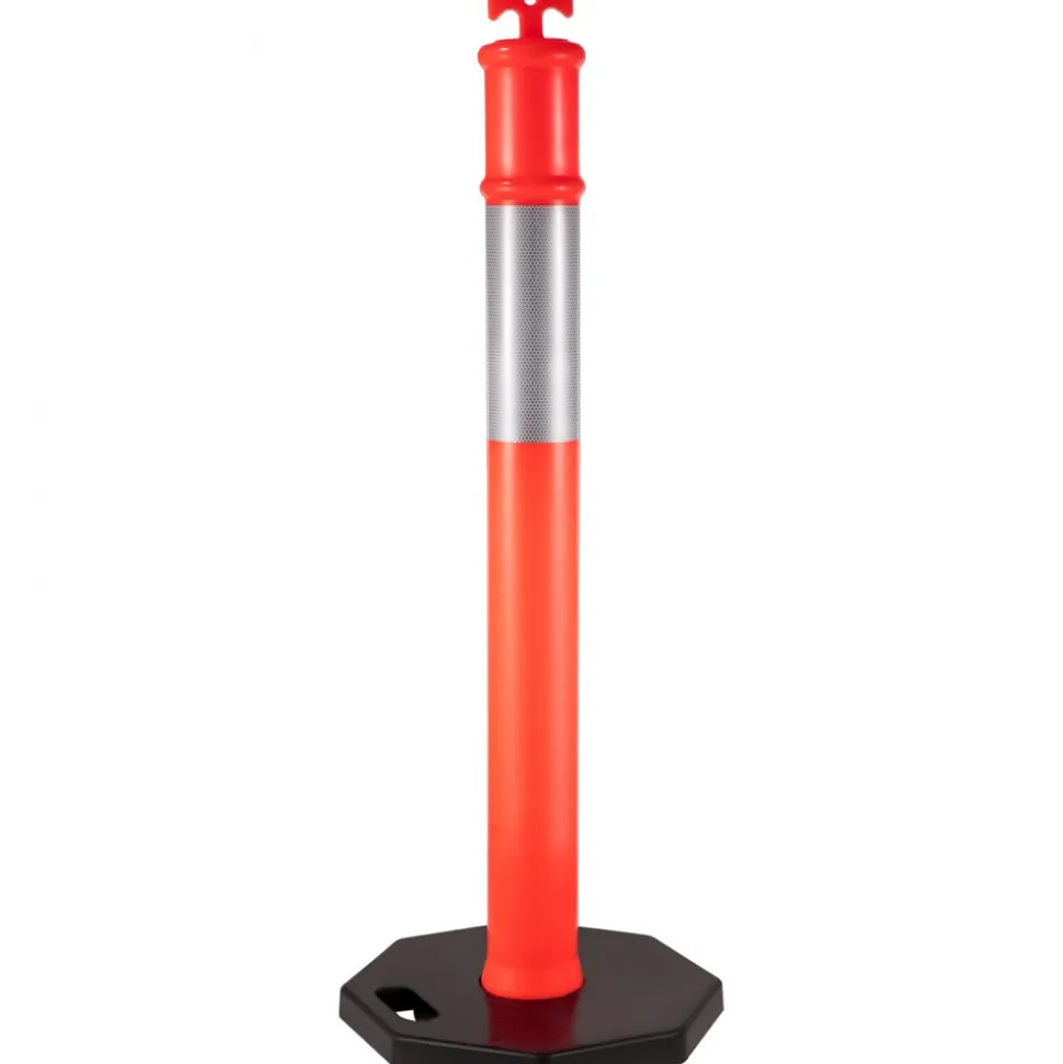 VEVOR 12Pack Traffic Delineator Posts 44 Inch Height, Channelizer Cones Post Kit 10 inch Reflective Band, Delineators Post with Rubber Base 16 inch for Construction Sites, Facility Management etc.