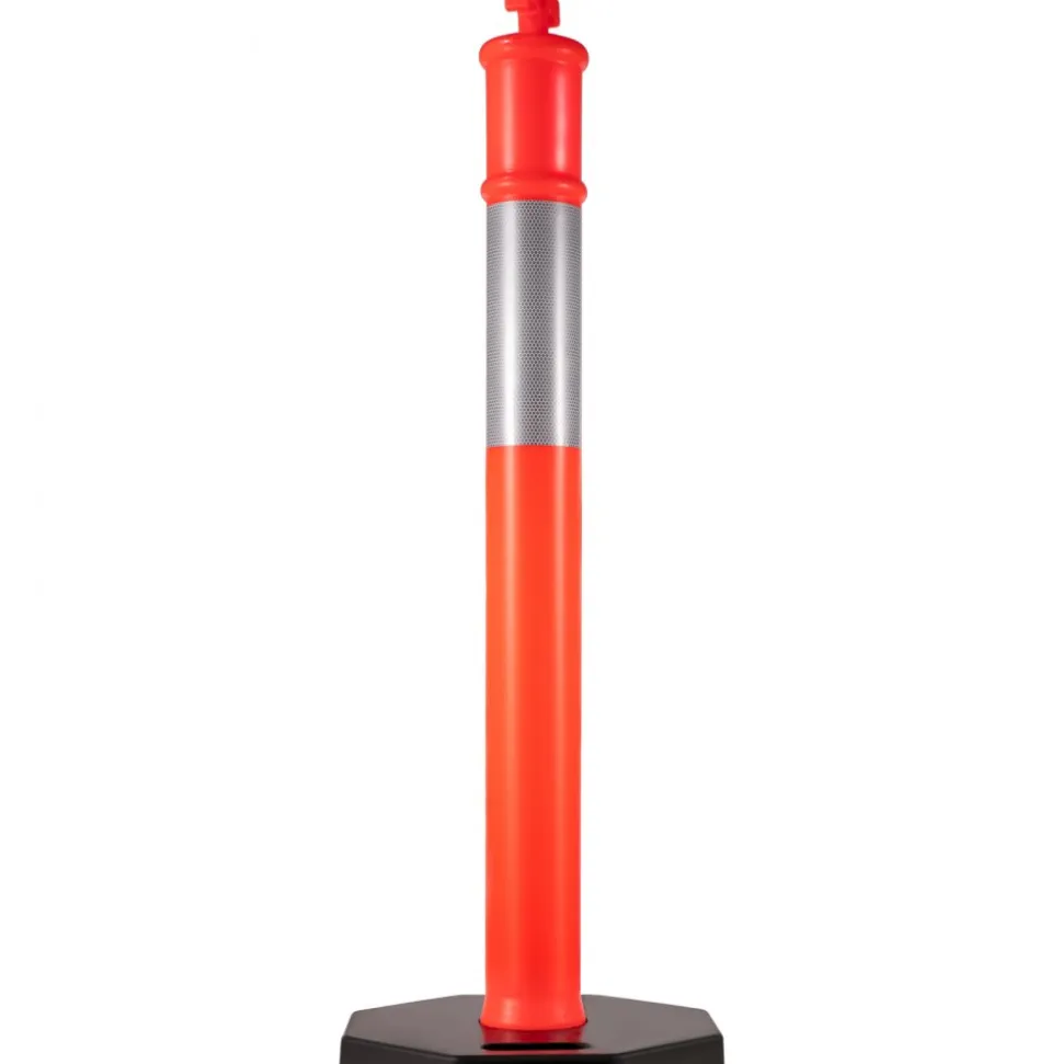 VEVOR 12Pack Traffic Delineator Posts 44 Inch Height, Channelizer Cones Post Kit 10 inch Reflective Band, Delineators Post with Rubber Base 16 inch for Construction Sites, Facility Management etc.