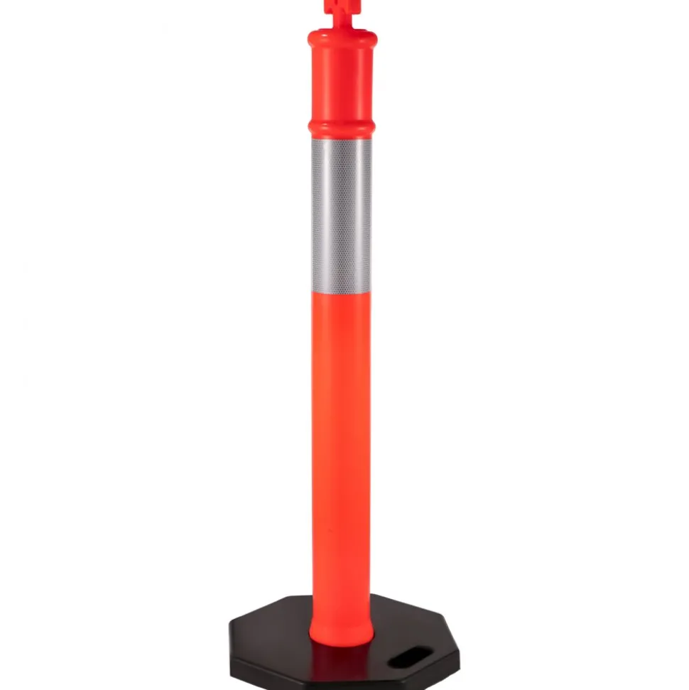 VEVOR 12Pack Traffic Delineator Posts 44 Inch Height, Channelizer Cones Post Kit 10 inch Reflective Band, Delineators Post with Rubber Base 16 inch for Construction Sites, Facility Management etc.