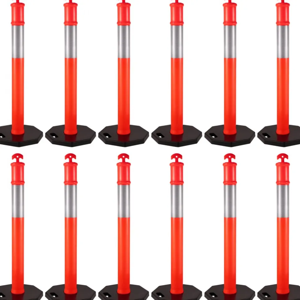 VEVOR 12Pack Traffic Delineator Posts 44 Inch Height, Channelizer Cones Post Kit 10 inch Reflective Band, Delineators Post with Rubber Base 16 inch for Construction Sites, Facility Management etc.
