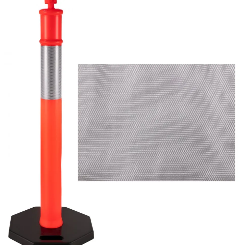 VEVOR 12Pack Traffic Delineator Posts 44 Inch Height, Channelizer Cones Post Kit 10 inch Reflective Band, Delineators Post with Rubber Base 16 inch for Construction Sites, Facility Management etc.