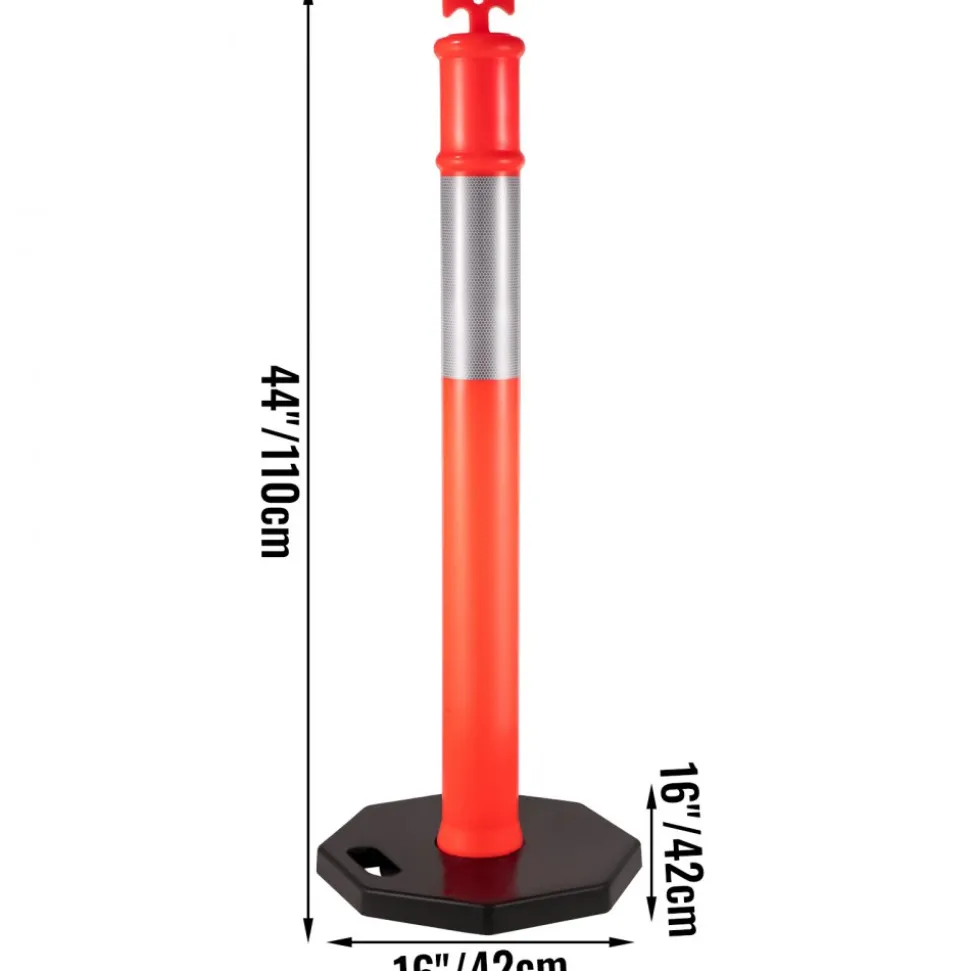 VEVOR 12Pack Traffic Delineator Posts 44 Inch Height, Channelizer Cones Post Kit 10 inch Reflective Band, Delineators Post with Rubber Base 16 inch for Construction Sites, Facility Management etc.